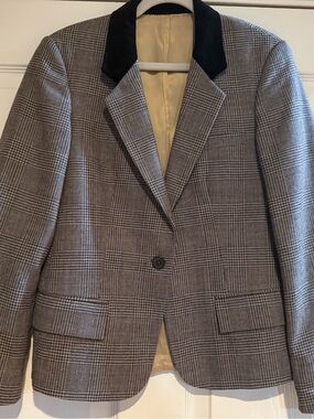 Vintage 80’s Frank Borenstein Glen Plaid Velvet Collar Women’s S Blazer